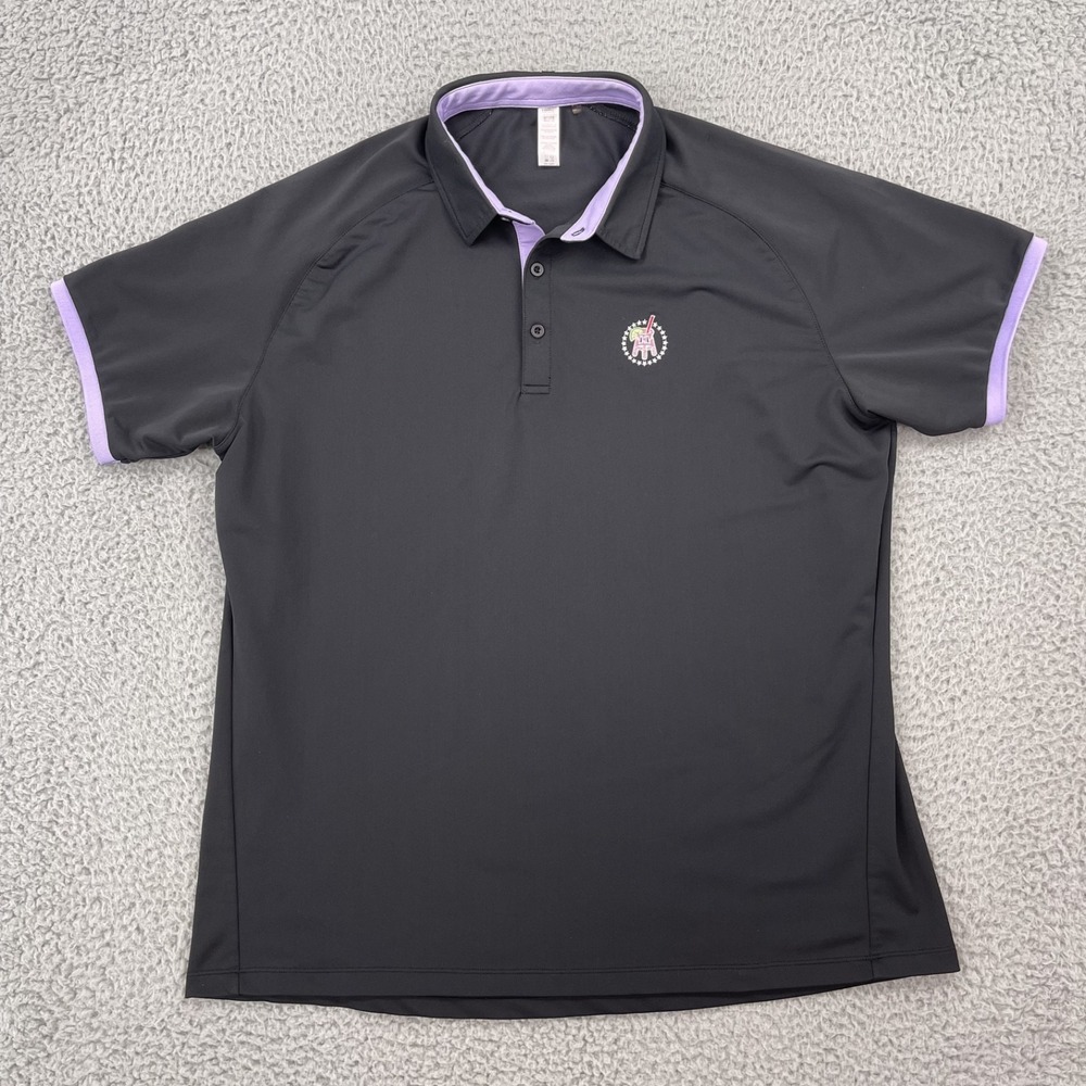 UNRL Polo Shirt Mens XL Black Lavender Barstool Sports Logo Performance Stretch